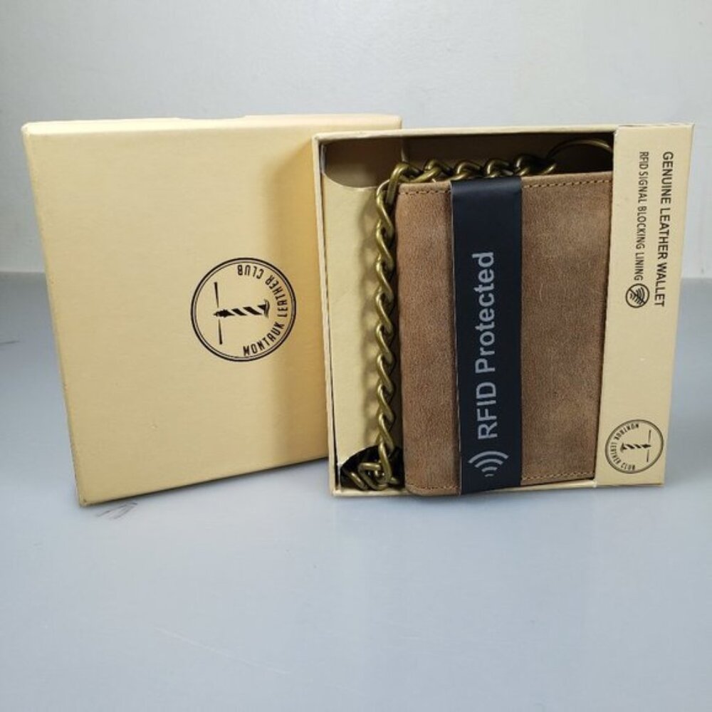 Men's Distressed Leather Vintage RFID Blocking Motorcycle Brown Wallet In Box